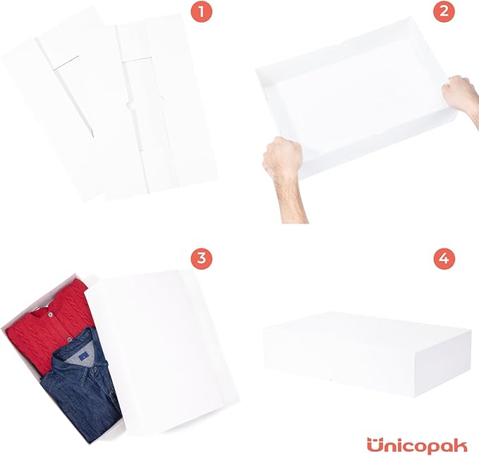 UnicoPak 12 Pack XLarge White Gift Boxes with Lids for Presents, 4-inch Deep Robe Boxes, 17x11x4 Inches