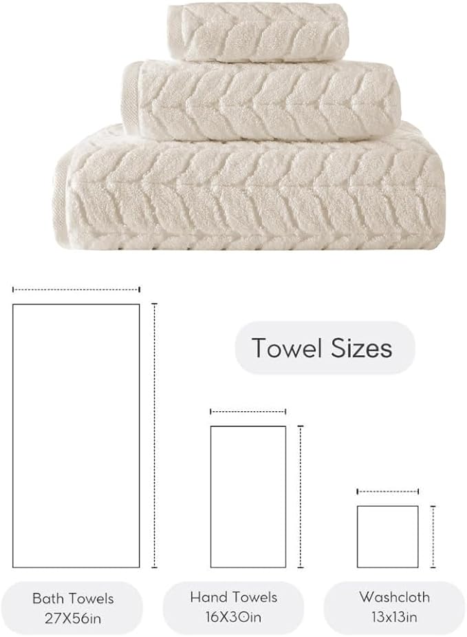 BAGNO MILANO Turkish Bath Towels, Soft Plush Jacquard Luxury Bath Towels, Quick Dry Towel Set (Cream, 3 pcs Towel Set)