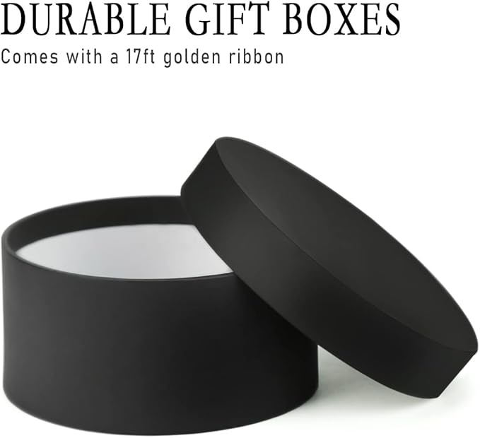 Bengnkes Round Gift Box Black Gift Boxes with Lids for Presents 4 Packs Luxury Nesting Gift Boxes Small with 17ft Ribbon for Bridesmaid Valentines Mother's day Graduation