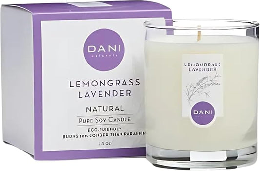 DANI Naturals Soy Candle - Lemongrass Lavender Scented, 100% Pure Soy Wax, Kosher, Non-Toxic, Long-Lasting Burn - 7.5 oz