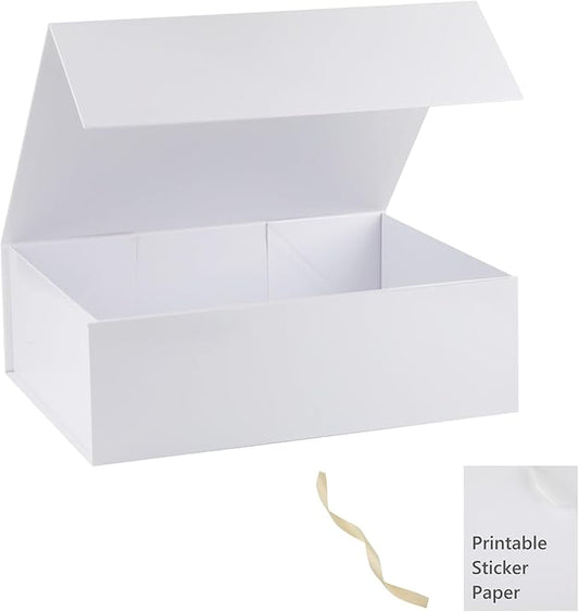 White Extra Large Gift Boxes With Lids, Includes Ribbon And Diy Printable Sticker Paper, Bridesmaid Proposal Box, Magnetic Gift Box For Birthday, Wedding, Graduation