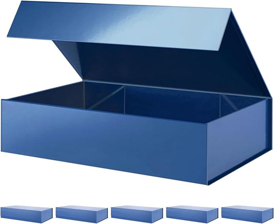 PACKHOME 6 Extra Large Gift Boxes 17.5x11.3x4.3 Inches, Sturdy Shirt Boxes with Magnetic Lids for Clothes and Large Gifts (Glossy Blue)