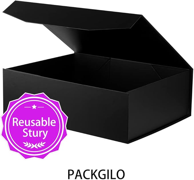 Black Extra Large Gift Box with Lid 2 Pcs 16.5 x 13 x 5.3 Inches, Gift Box large Black Gift Boxes for Presents Clothes Robe Wedding Dress Sweater,Reusable Foldable Bridesmaid Proposal Box（Matte）