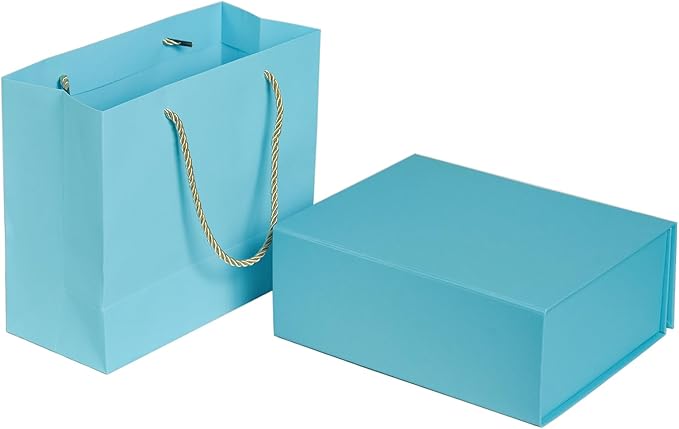 Elegant Gift Boxes with Gift Bag for Presents with Lids Magnetic Closure Rectangle Collapsible for Christmas, Valentine's Day, Birthday Gift Packging (Blue)