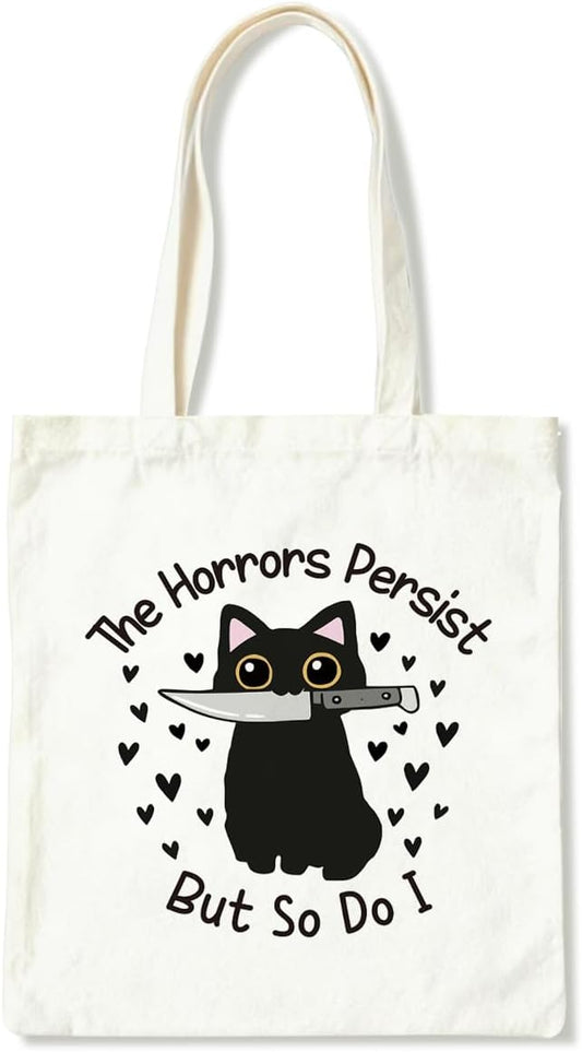 Canvas Tote Bag for Women, Funny Black Cat Shoulder Bags, Inspirational Canvas Totes to Work Traveling, Christmas Gifts to Friends and Family, Holiday Gift Bags for Wrap Storage
