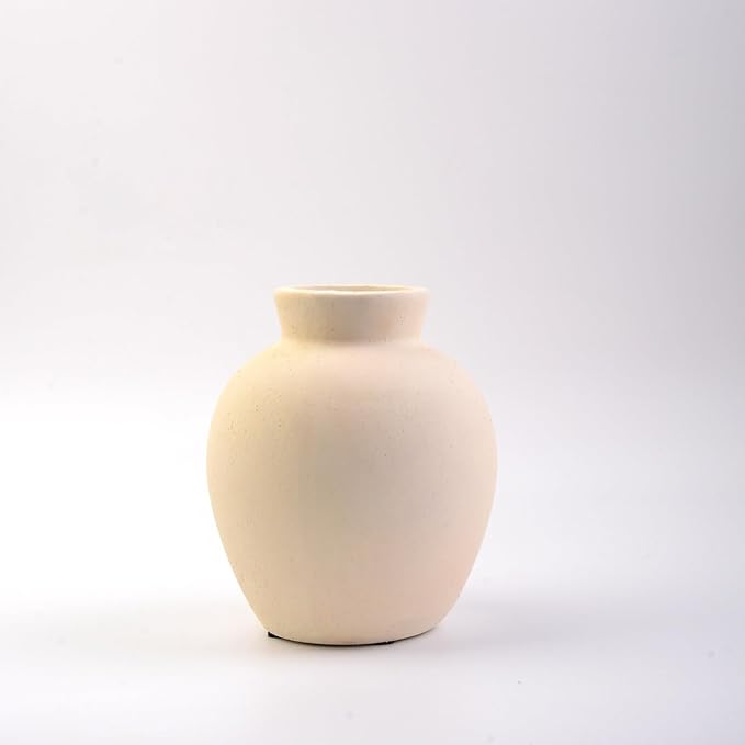 Plain Beige Ceramic Vase for DIY Painting - Customizable Handmade Pottery, Blank Canvas for Flower Arrangements, Home Decor, Wedding & Office Decoration (5L x 5W x 6H)