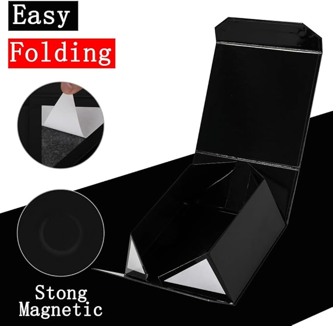 6 Pcs Small Black Gift Box 8x8x4 Inch Magnetic Gift Box Small Magnetic Box with Crinkle Paper Black Small Gift Box with Shredded Paper Luxury Gift Boxes with Lids for Presents