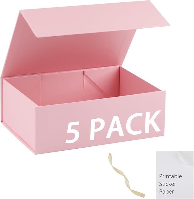 Pink Gift Box,10x7.3x3.5 Gift Boxes With Lids For Presents Includes Ribbon And Diy Printable Sticker Paper,Bridesmaid Proposal Box,Magnetic Gift Box For Birthday,Wedding,Graduation