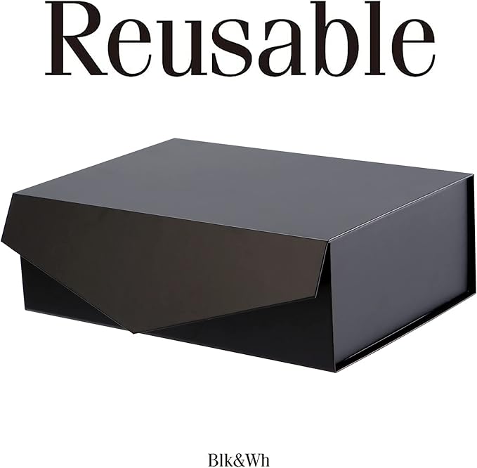 BLK&WH 6 Gift Boxes - 11.5x8.1x3.8 Inches, Large Black Magnetic Groomsman Boxes with Lids (Matte Black)