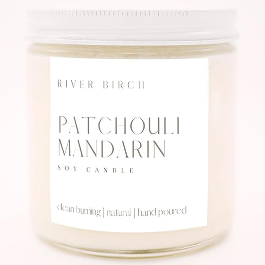 River Birch Candles Patchouli Mandarin Scented Candle | Premium, All-Natural, Non-Toxic, Soy Candles | 16oz 90 Hr Burn Time | Cozy Relaxing Gifts for Home