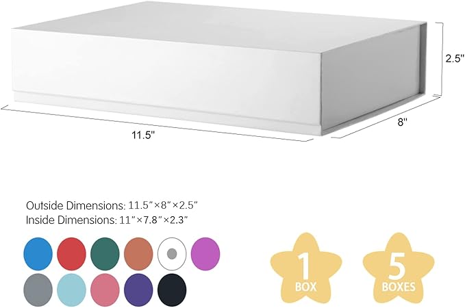 Mother's Day Gift Boxes White 11x7.8x2.3 Inches, Gift Boxes with Magnetic Closure, Shirt Gift Boxes, Gift Boxes with Lids for Presents, Magnetic Gift Boxes for Wrapping Gifts (5 Pack)
