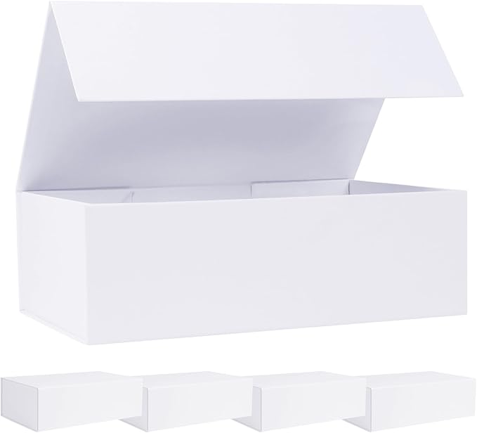 White Gift Box with Magnetic Lids 13.8x8.3x4.4 in, Large Bridesmaid Groomsman Proposal Boxes 5 Pack, Collapsible Rectangle Storage Box