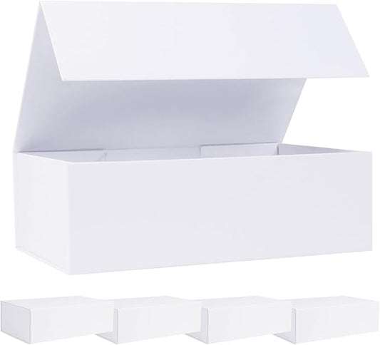 White Gift Box with Magnetic Lids 13.8x8.3x4.4 in, Large Bridesmaid Groomsman Proposal Boxes 5 Pack, Collapsible Rectangle Storage Box