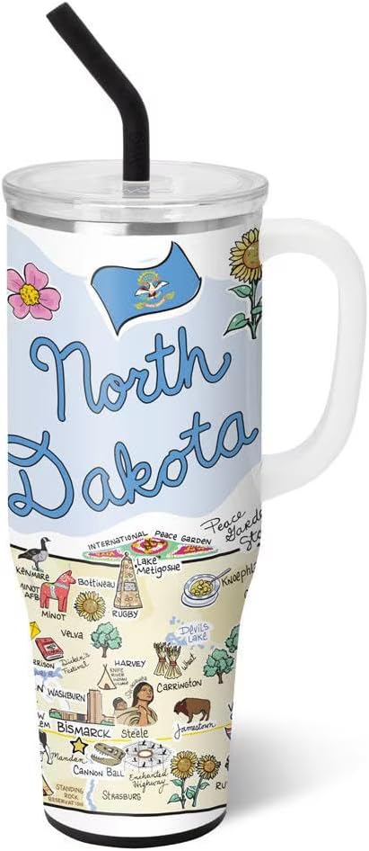 Swig Life 40oz Mega Mug, 40oz Tumbler with Handle and Straw, Extra Large Insulated Tumblers, Cup Holder Friendly Travel Mug (North Dakota)