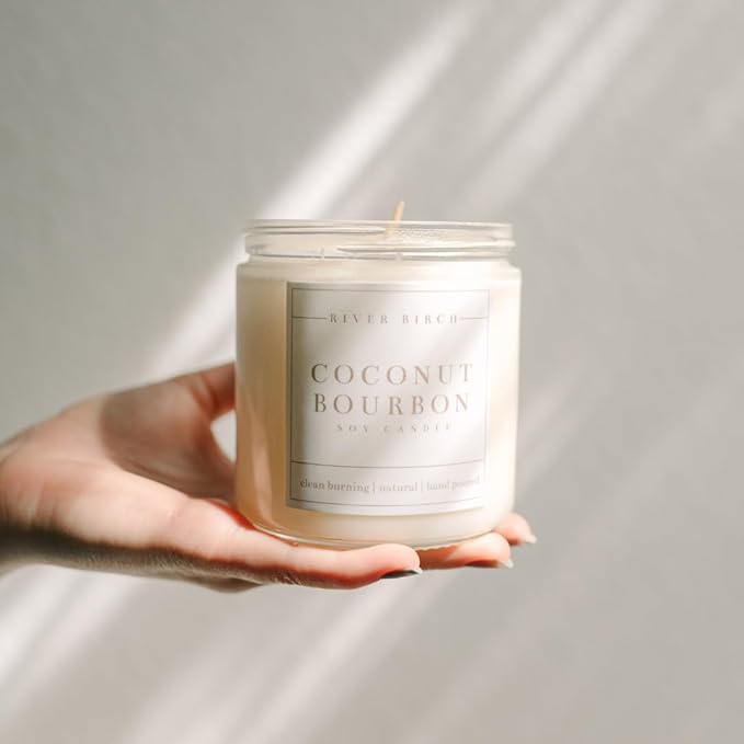 River Birch Candles Coconut Bourbon Scented Candle | Premium, All-Natural, Non-Toxic, Soy Candles | 16oz 90 Hr Burn Time | Cozy Relaxing Gifts for Home
