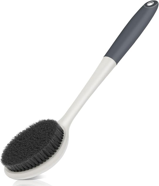surlees Back Brush for Shower for Men & Women 17" | Body Brush for Wet & Dry Brushing | Exfoliating Body Scrubber & Back Scrubber | Shower Brush with Long Handle (Gray, Scrub Force 5-7)