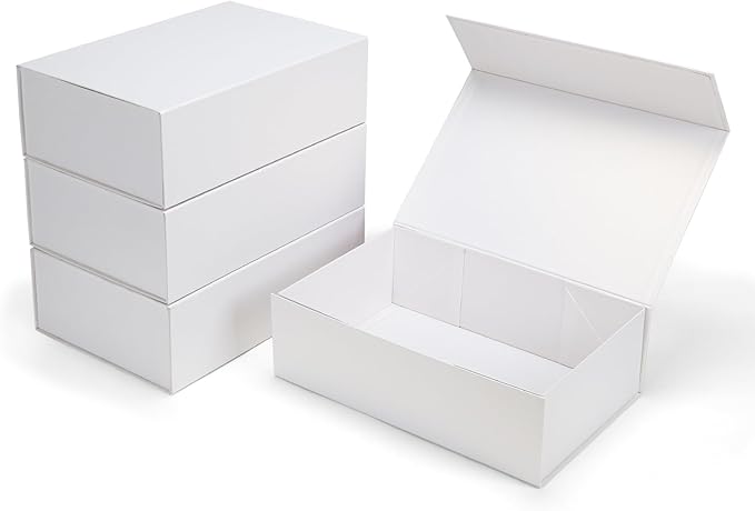 Ditwis 4 Pack 13.8x9x4.3 Inches Gift Boxes with Magnetic Closure Lids, White Magnetic Box for Wedding, Groomsmen Bridesmaid Proposal, Birthdays, Mother's Day
