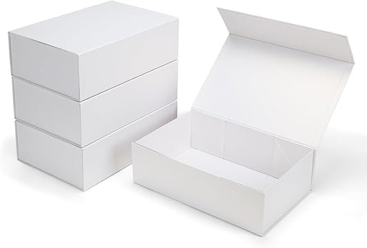 Ditwis 4 Pack 13.8x9x4.3 Inches Gift Boxes with Magnetic Closure Lids, White Magnetic Box for Wedding, Groomsmen Bridesmaid Proposal, Birthdays, Mother's Day