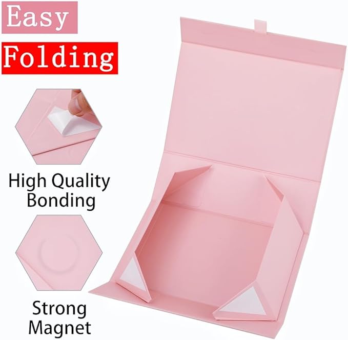 5 Pcs Pink Gift Box 8x8x4 Inches Small Gift Boxes for Presents with Magnetic Closure Lid Luxury Collapsible Gift Box Bridesmaid, Wedding, Birthday Boxs for Gift Packaging