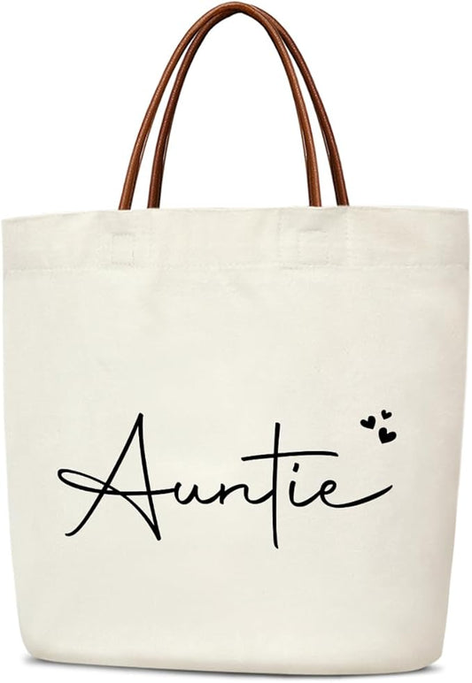 Canvas Tote Bag for Women, Birthday Gifts, Aesthetic Reusable Grocery Shopping Bags With Leather Handles