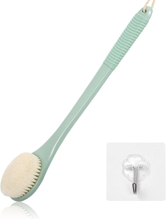17-Inch Back Scrubber for Shower, Anti-Slip Exfoliating Body Brush for Bath, Gentle Back Brush for Shower for Men, and Women, Cleaning Skin for Smooth, Glowing Skin (Pea Green)