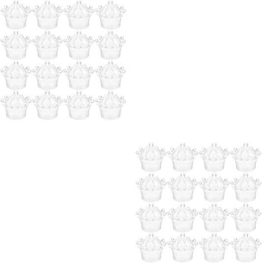 LUOZZY 48pcs Transparent Mini Crown Boxes for Party Favors Wedding Chocolate Treats Bridal Shower Birthday Gift Packaging