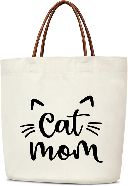 Canvas Tote Bag for Women, Birthday Gifts, Aesthetic Reusable Grocery Shopping Bags With Leather Handles