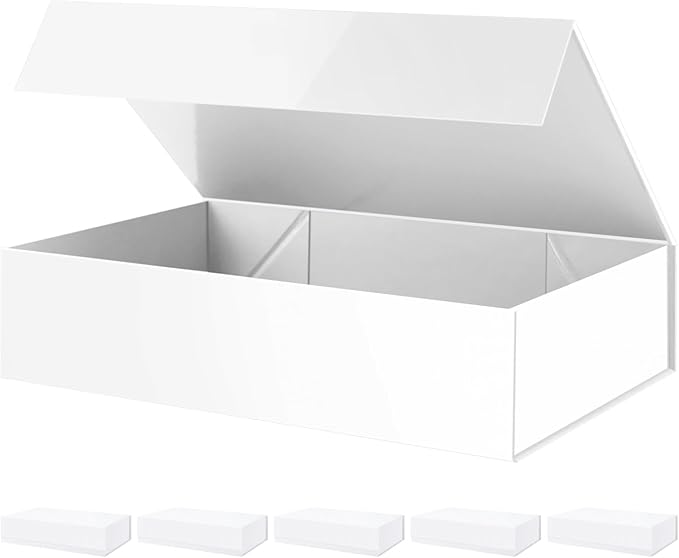 PACKHOME 6 Extra Large Gift Boxes 17.5x11.3x4.3 Inches, Sturdy Shirt Boxes with Magnetic Lids for Clothes and Large Gifts (Glossy White)
