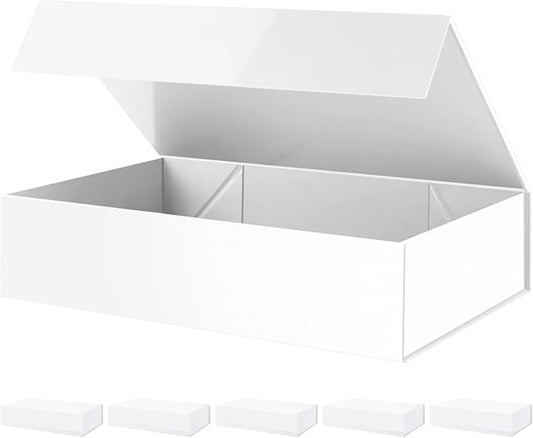 PACKHOME 6 Extra Large Gift Boxes 17.5x11.3x4.3 Inches, Sturdy Shirt Boxes with Magnetic Lids for Clothes and Large Gifts (Glossy White)