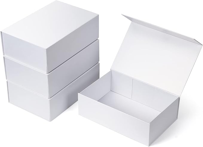 4 Pack 12x8x4 Inches Gift Boxes with Magnetic Closure Lids, White Magnetic Box for Wedding, Groomsmen Bridesmaid Proposal, Birthdays, Mother's Day