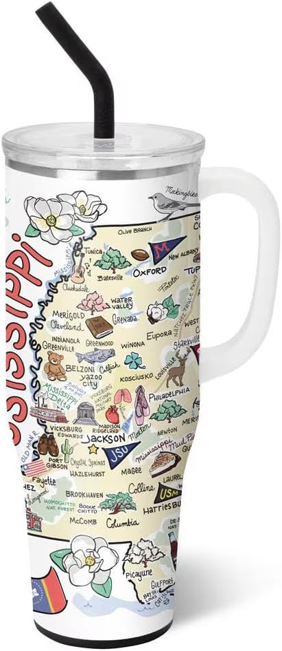 Swig Life 40oz Mega Mug, 40oz Tumbler with Handle and Straw, Extra Large Insulated Tumblers, Cup Holder Friendly Travel Mug (Mississippi)