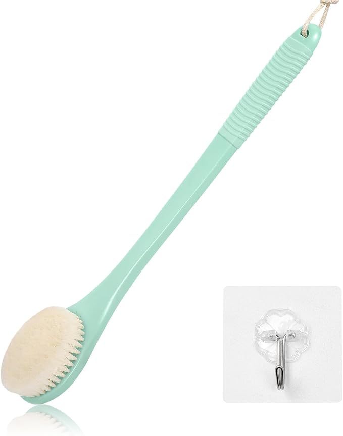 17-Inch Back Scrubber for Shower, Anti-Slip Exfoliating Body Brush for Bath, Gentle Back Brush for Shower for Men, and Women, Cleaning Skin for Smooth, Glowing Skin (Celadon Green)