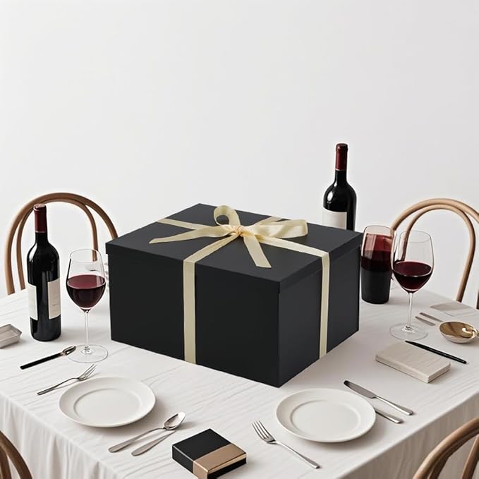 1Pcs Black Extra Large gift box with lids 16.5×13×8 Inches gift boxes for presents,Birthday Box (include Ribbon, Paper Shred Filler Gift Card & Envelopes)