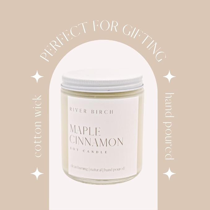 River Birch Candles Maple Cinnamon Scented Candle | Premium, All-Natural, Non-Toxic, Soy Candles | 8.5oz 40 Hr Burn Time | Cozy Relaxing Gifts for Home