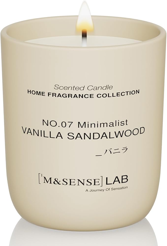 M&SENSE Natural Soy Candle| Vanilla Sandalwood | 5.3 oz | Minimalist Scented Candle for Relaxation, Gifting, Home Décor | for Bedroom, Office, Party Small
