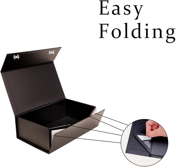 UoeRing 1 Pcs Black Gift Box,9.5x6x3 Magnetic Gift Box for Presents with Lids Rectangle Collapsible for Bridesmaid Proposal Box,Wedding,Christmas,Birthday Gift Packging with Ribbon Card Envelope