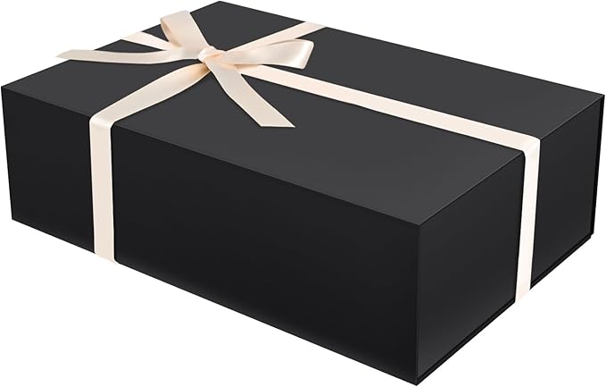 Brothersbox Black Gift Box 13.8"x9.1"x4.3" Large Gift Boxes for Presents with Magnetic Lid, Ribbon, Collapsible Boxes for Gift Packaging Mother's Day Christmas Birthday Wedding