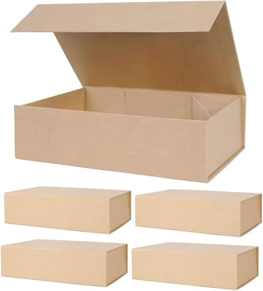 Aimyoo 5 Pack Brown Magnetic Gift Boxes with Lids 10.5x7x3 in, Medium Bridesmaid Groomsman Proposal Box, Rectangle Collapsible Box for Present Graduation Birthday Wedding Storage, 1 Count (Pack of 5)