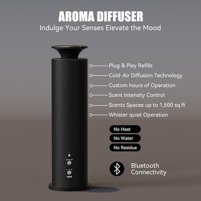 Waterless Diffuser Machine Scent Air Machine Covers 1800 Sq Ft for Home Diffusers Essential Oil Diffusers Studio Scent Diffuser Large Room Fragrance App Remote Control Capacity 3.5 Oz Ancient Silver