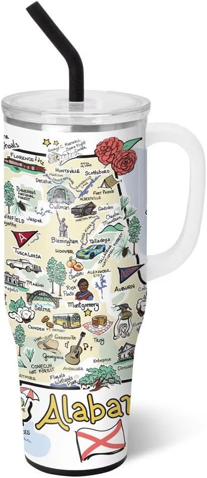 Swig Life 40oz Mega Mug, 40oz Tumbler with Handle and Straw, Extra Large Insulated Tumblers, Cup Holder Friendly Travel Mug (Alabama)