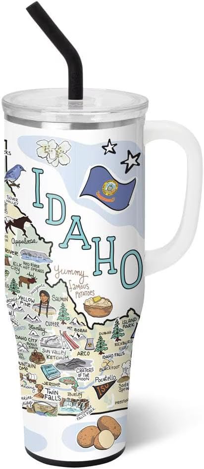 Swig Life 40oz Mega Mug, 40oz Tumbler with Handle and Straw, Extra Large Insulated Tumblers, Cup Holder Friendly Travel Mug (Idaho)