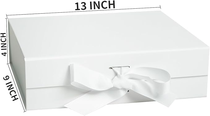 Rsgift White Gift Box with Lid, 12.9x9.8x4.7 Inches, Magnetic Closure for Women - Wedding, Birthday, Graduation Packaging