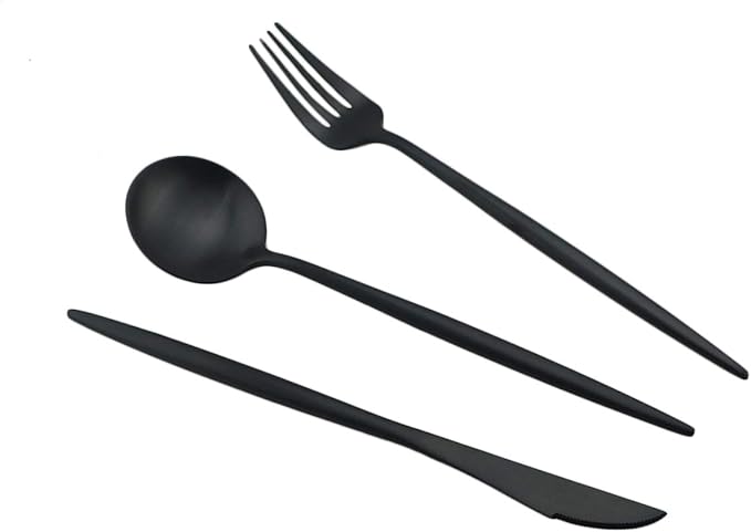 Gugrida Luxury Black Matte Portable 18/10 Stainless Steel Travel Flatware Sets of 7 Portable Camping Cutlery Set, Healthy & Eco-Friendly Flatware Set with Carrying Case for Travel or Camping