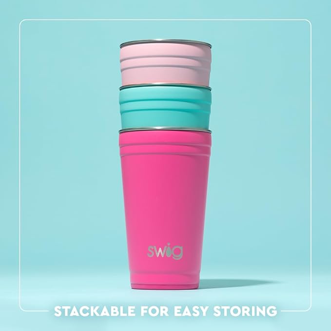 Swig Life 24oz Party Cup, Stackable Insulated Travel Coffee Tumbler with EZ Slider Lid, Cup Holder Friendly, Stainless Steel 24 oz Tumbler, Reusable Mug (Saturdays In Tallahassee)