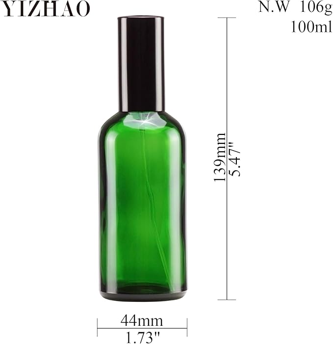 YIZHAO Green Glass Spray Bottles 4oz, with Small Fine Mist Spray, Metal Cap, Refillable for Essential Oil,Travel,Cleaning,Perfume,Aromatherapy,Makeup – 9 Pcs