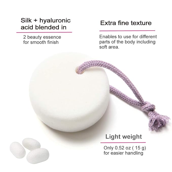 Pumice Stone for Feet, Body, Hands [Made in Japan] Silk or Charcoal Plus Hyaluronic Acid Essence Blended for Extra Fine Smooth Finish, Soft Foot Pumice Scrubber (Silk Essence)