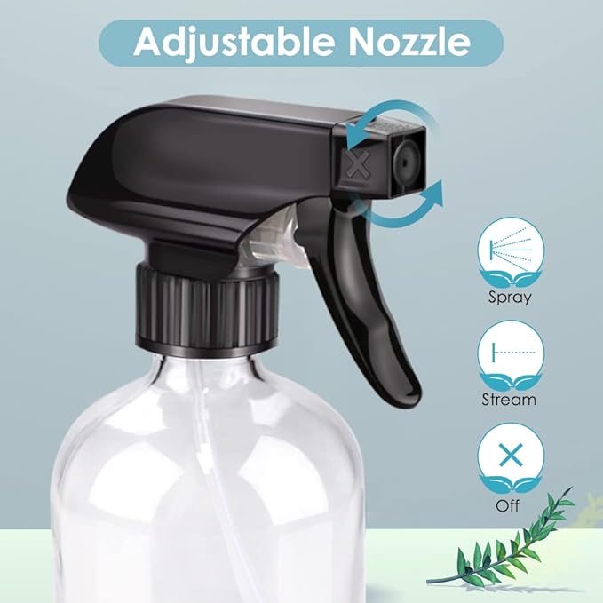 Glass Spray Bottle, Clear Glass Spray Bottle Set & Accessories Refillable for Plants Window Cleaners Aromatherapy Facial Hydration Watering Flowers Hair Care (2 Pack/16 oz) (Transparent)