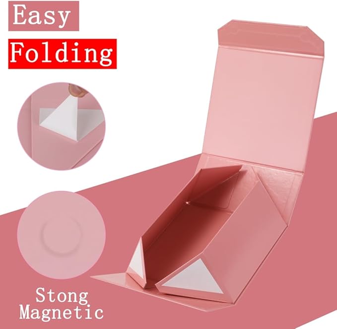 1 Pcs Pink Magnetic Gift Box 8x8x4 Inch with Crinkle & Shredded Paper, Luxury Lid Gift Box for Presents