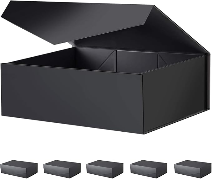 BLK&WH 6 Large Gift Boxes 13.5x9x4.1 Inches, Black Collapsible Groomsman Gift Boxes with Magnetic Lids (Matte Black)
