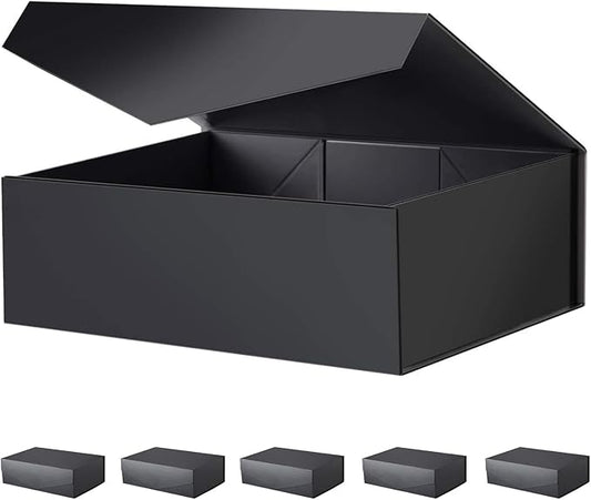 BLK&WH 6 Large Gift Boxes 13.5x9x4.1 Inches, Black Collapsible Groomsman Gift Boxes with Magnetic Lids (Matte Black)